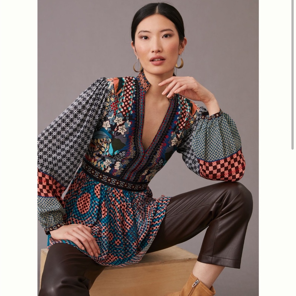 Anthropologie - Abstract Babydoll Blouse